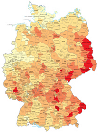 Verbreitung der Borreliose in Deutschland (Karte: IfL 2012)